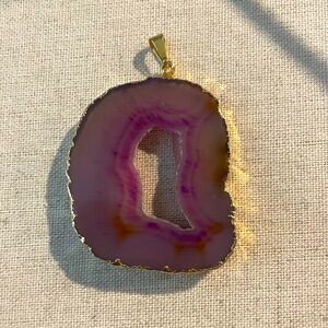 Genuine Natural Purple Agate Geode Crystal Pendant